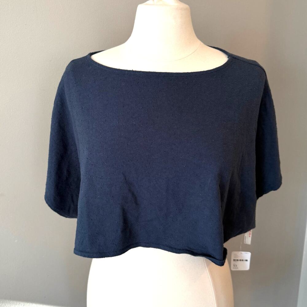 Free People Navy Cropped Boxy Tee